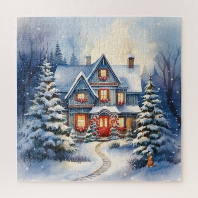 Puzzle Maison et chemin de Noël de la neige hivernale (Vertical)