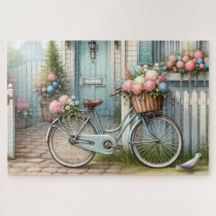 Puzzle Maisonnette Bleue avec Vélo et Panier de Fleurs Pr