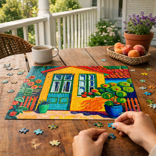Puzzle Maisonnette Colorée Maison et Jardin Jaune Clair