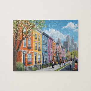 Puzzle Maisons Alignées de la Ville Rue Printemps Promena