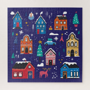 Puzzle Maisons de Noël : Illustration Vintage plate.