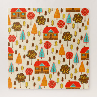 Puzzle Maisons Forest Vintage Motif sans couture