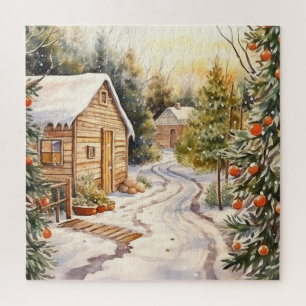Puzzle Maisons vintages en rondins décorées en plein air 