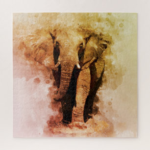 Puzzle Majestic Homme African Elephant Walking Aquarelle