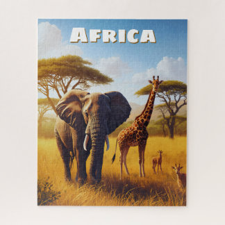 Puzzle Majestueux éléphant africain girafe inspirant 
