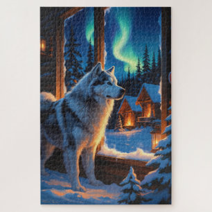 Puzzle Malamute d'Alaska avec lumières de Noël pour les f