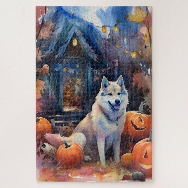 Puzzle Malamute d'Halloween en Alaska avec la peur Citrou (Vertical)