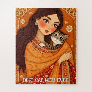 Puzzle Maman amoureuse de chats Photo orange
