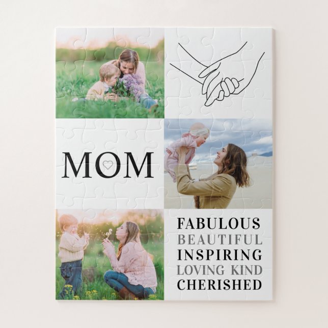 Puzzle Maman Famille Photo Collage Typographie moderne (Vertical)