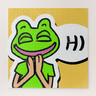 Puzzle Man with Smiling Frog Head on Yellow AI Art