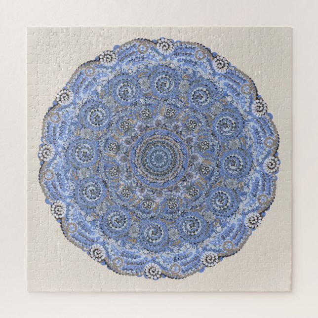 Puzzle Mandala Bleu Avec Des Mots Vie Mer De Plage (Vertical)