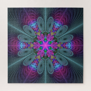 Puzzle Mandala Colorful spiritual Fractal Art With Pink
