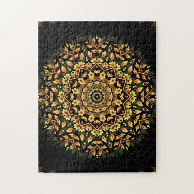 Puzzle Mandala en or noir floral (Vertical)