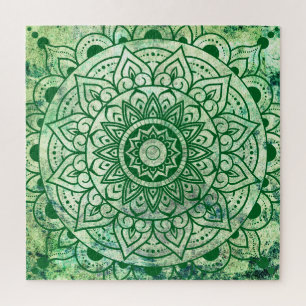 Puzzle Mandala ethnique bohème vert stylé