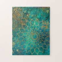 Mandala Grunge Gold sur Turquoise Abstrait