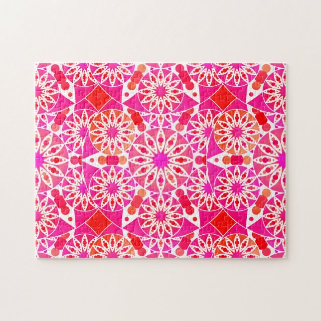 Puzzle Mandala Motif, les tons rose et corail (Horizontal)