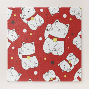 Puzzle Maneki-Neko chat, motif japonais de doodle.