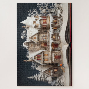 Puzzle Manoir du livre de Noël avec enfant et chien