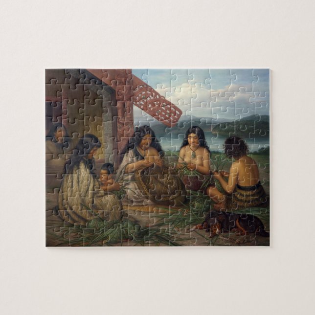 Puzzle Maoris tressant des paniers de lin, par G. (Horizontal)