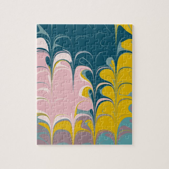 Puzzle Marbre Abstrait moderne Ebru Motif Turquoise et ro (Vertical)