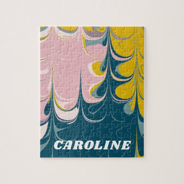 Puzzle Marbre Abstrait moderne Ebru Motif Turquoise et ro (Vertical)