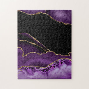 Puzzle Marbre d'agate noir violet Glamour foncé Doré
