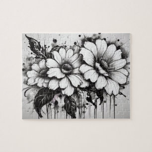 Puzzle Marguerite gothique noire et blanche Encre saignan