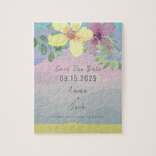 Puzzle Mariage Coloré Enregistrer La Date Invitation