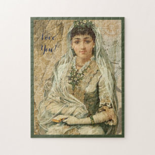 Puzzle Mariée de mariage vintage en voile et gants blancs