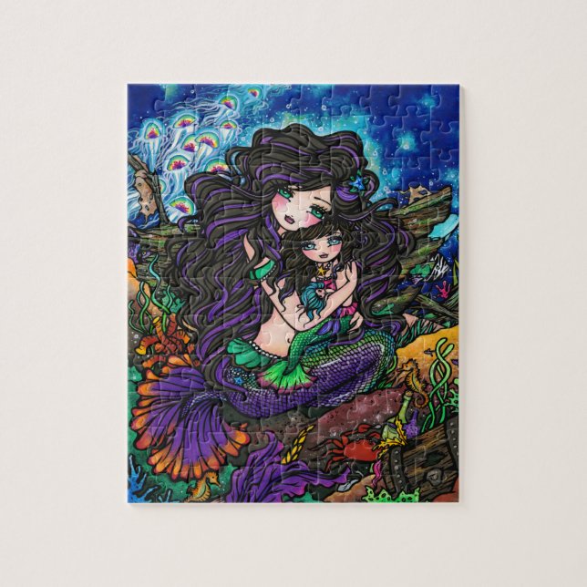 Puzzle marin d'art d'imaginaire de sirène de maman (Vertical)