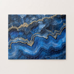 Puzzle Marine Blue Geode Slice avec veines d'or