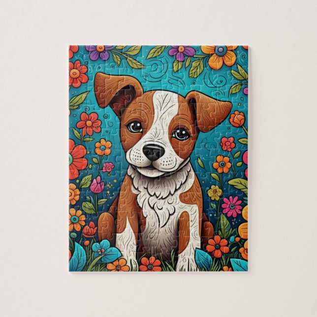 Puzzle Marionnette mignonne avec Fleurs d'Art folklorique (Vertical)