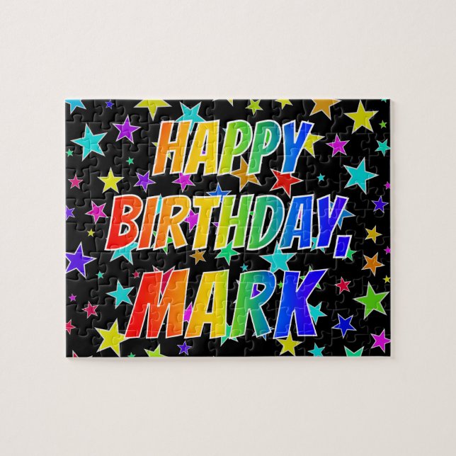 Puzzle "MARK" Prénom, Amusant "HEUREUX ANNIVERSAIRE" (Horizontal)