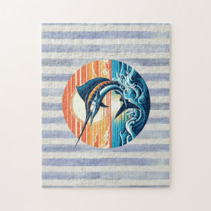 Puzzle Marlin coucher de soleil personnalisé côtier/nauti
