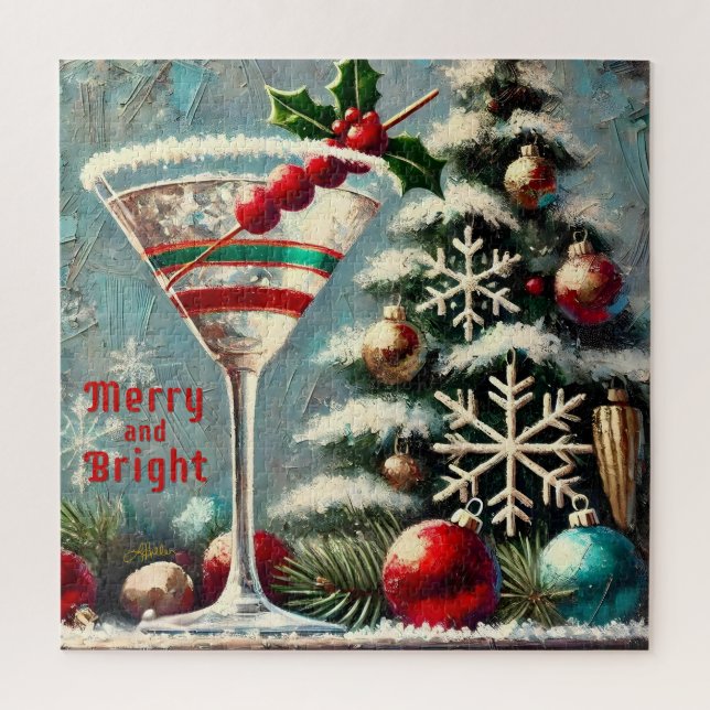 Puzzle Martini de Noël Retro les années 50 Cranberry (Vertical)