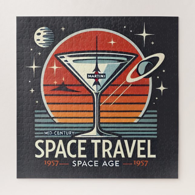 Puzzle Martini Space Travel 1957 Space Age Logo (Vertical)