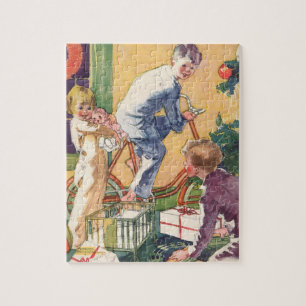 Puzzle Matin de Noël Vintage, Enfants avec Présents