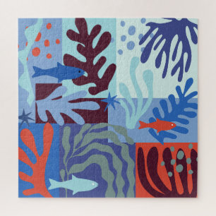 Puzzle Matisse Inspiré Ocean Life Papier Coupes Bleu