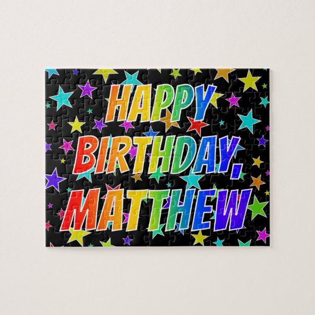 Puzzle "MATTHEW" Prénom, Amusant "HEUREUX ANNIVERSAIRE" (Horizontal)