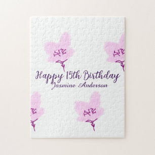 Puzzle Mauve rose floral 15e anniversaire quinceanera nom