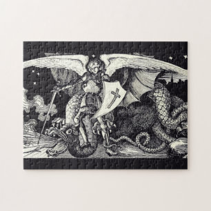 Puzzle Medieval Knight and Dragon