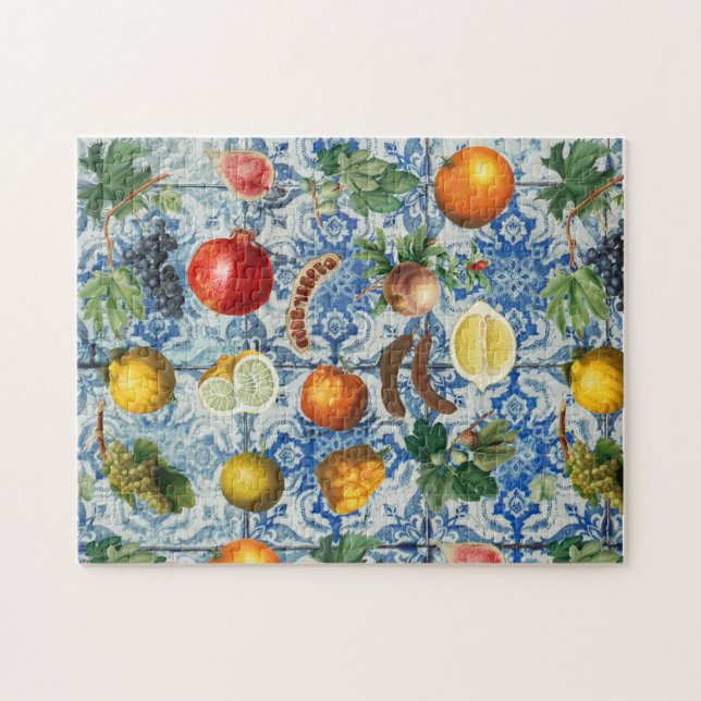 Puzzle Méditerranéen Fruits d'été & Mosaïque bleu blanc  (Horizontal)