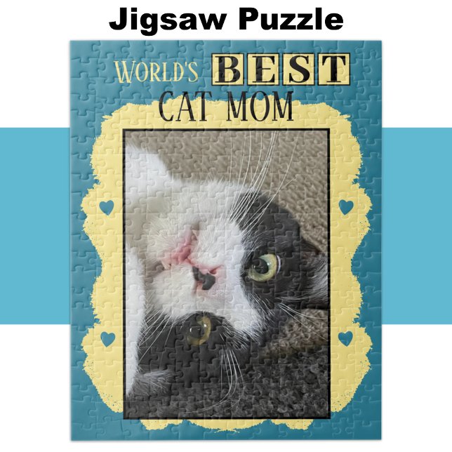 Puzzle Meilleur chat maman ajouter la photo bleu jaune (Créateur téléchargé)