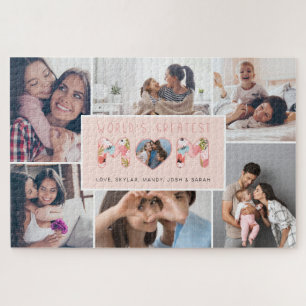 Puzzle Meilleur Collage photo et motif floral de maman au