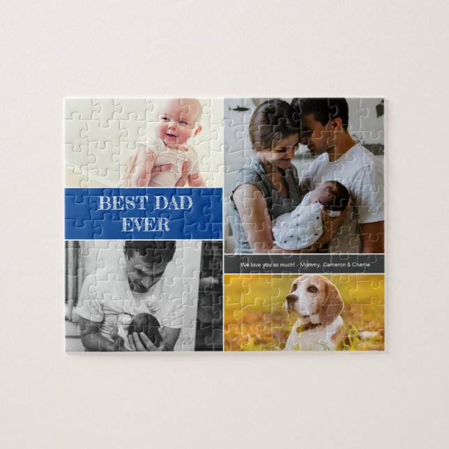 Puzzle Meilleur papa Jamais Bleu Photo Collage Personnali (Horizontal)