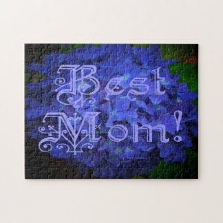 Puzzle Meilleure maman avec Arrière - plan de fleurs bleu