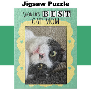 Puzzle Meilleure maman chat ajouter la photo vert jaune
