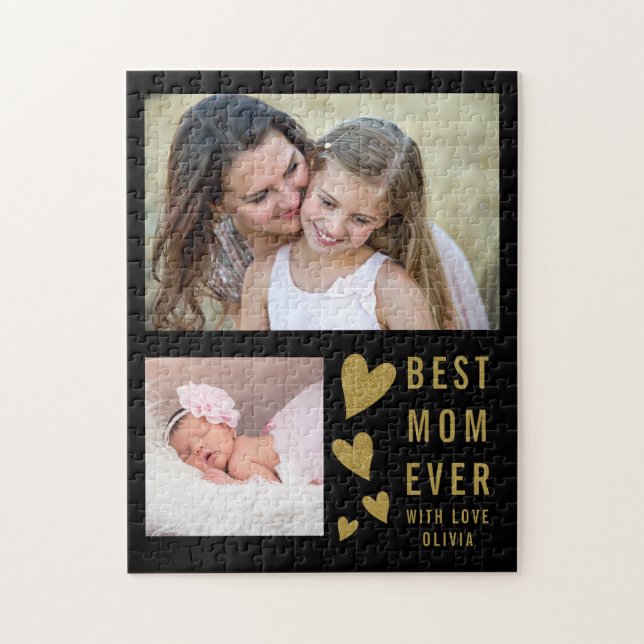 Puzzle Meilleure Maman Ever 2 Photo Collage Noir Et Or (Vertical)