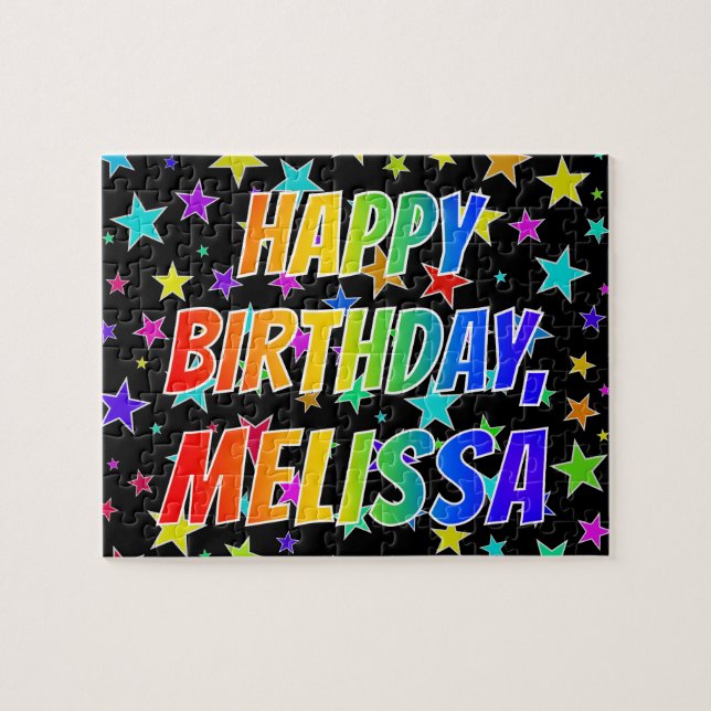 Puzzle "MELISSA" Prénom, Amusant "HEUREUX ANNIVERSAIRE" (Horizontal)
