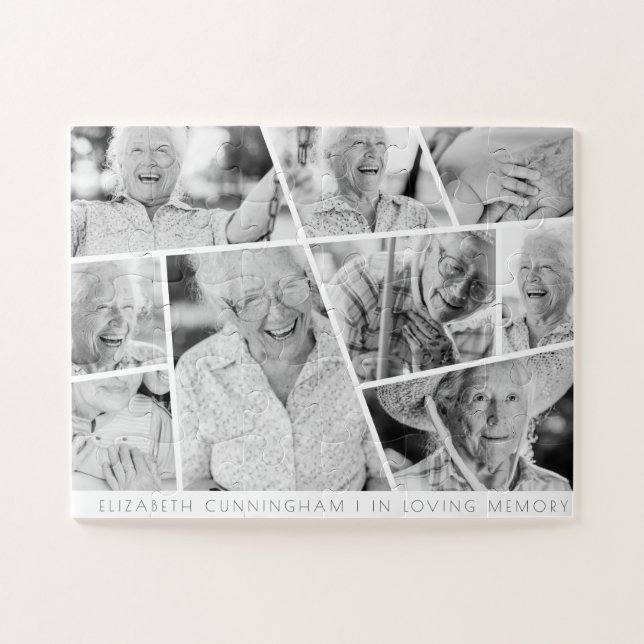 Puzzle Memorial Modern Simple Chic 9 Photo Collage (Horizontal)